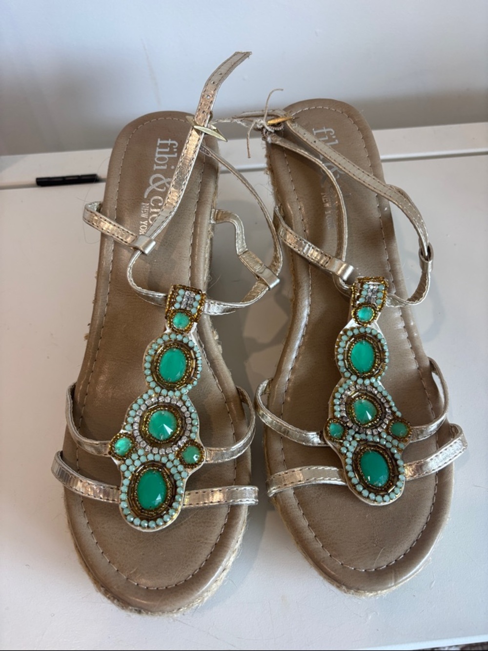 Gold Sandal with Turquoise Accent